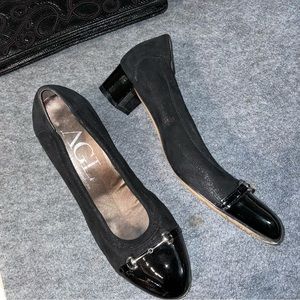 AGL Black Patent Captoe Horsebit Block Heel Pumps 39.5